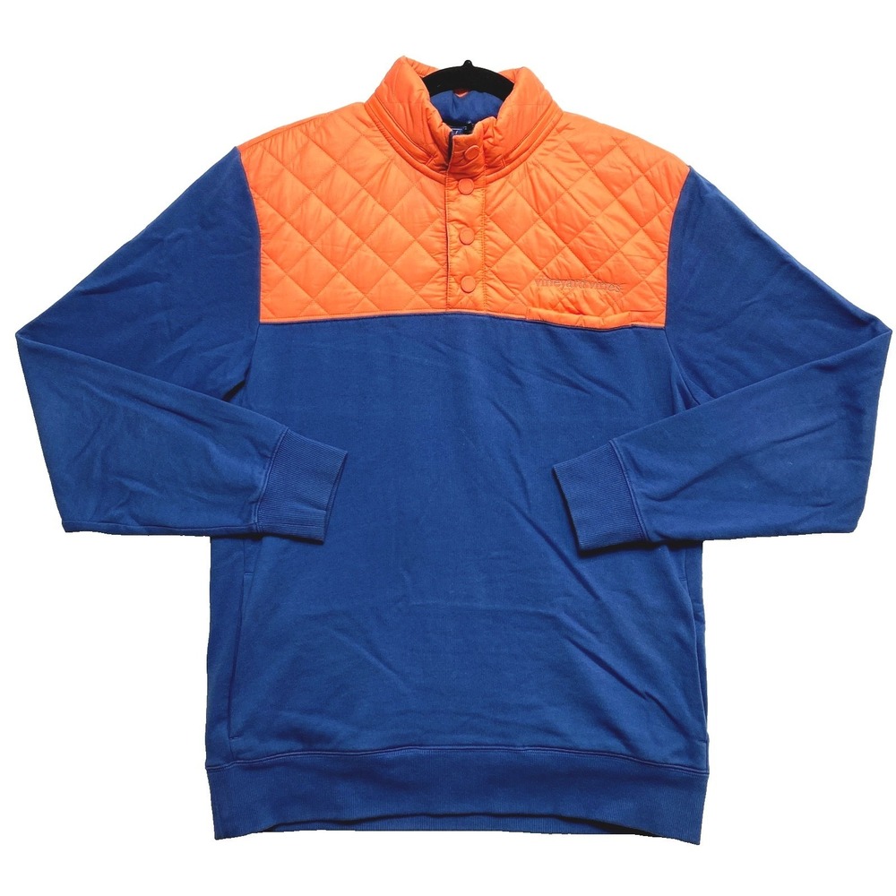 Vineyard Vines SHEP Sweatshirt Mens Small Blue Orange 1/4 Zip Quilted Pullover